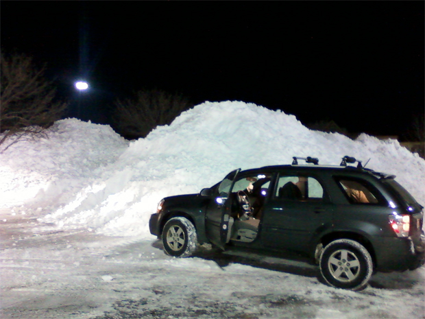 An SUV is seen next to a snow mound - Selden, NY - Jan 13, 2011 - Photo: Mike Xirinachs / WCBS 880