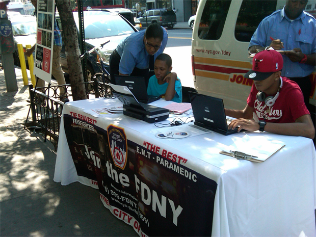The FDNY holds a minority recruitment drive in Harlem - New York, NY - Sep 13, 2011 (credit: Marla Diamond / WCBS 880)