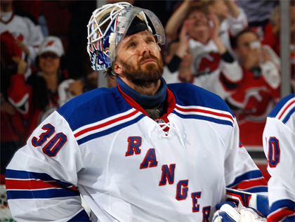 Henrik Lundqvist of the New York Rangers looks on after losing Game Six of the Eastern Conference Final during the 2012 NHL Stanley Cup Playoffs. (Photo by Bruce Bennett/Getty Images)