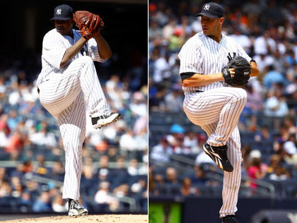 CC Sabathia (Photo by Jeff Zelevansky/Getty Images) and Andy Pettitte (Photo by Al Bello/Getty Images) 