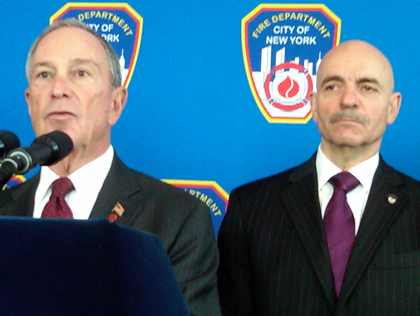 New York City Mayor Michael Bloomberg with Fire Commissioner Sal Cassano - Jan. 2, 2012 (credit: Rich Lamb / WCBS 880)