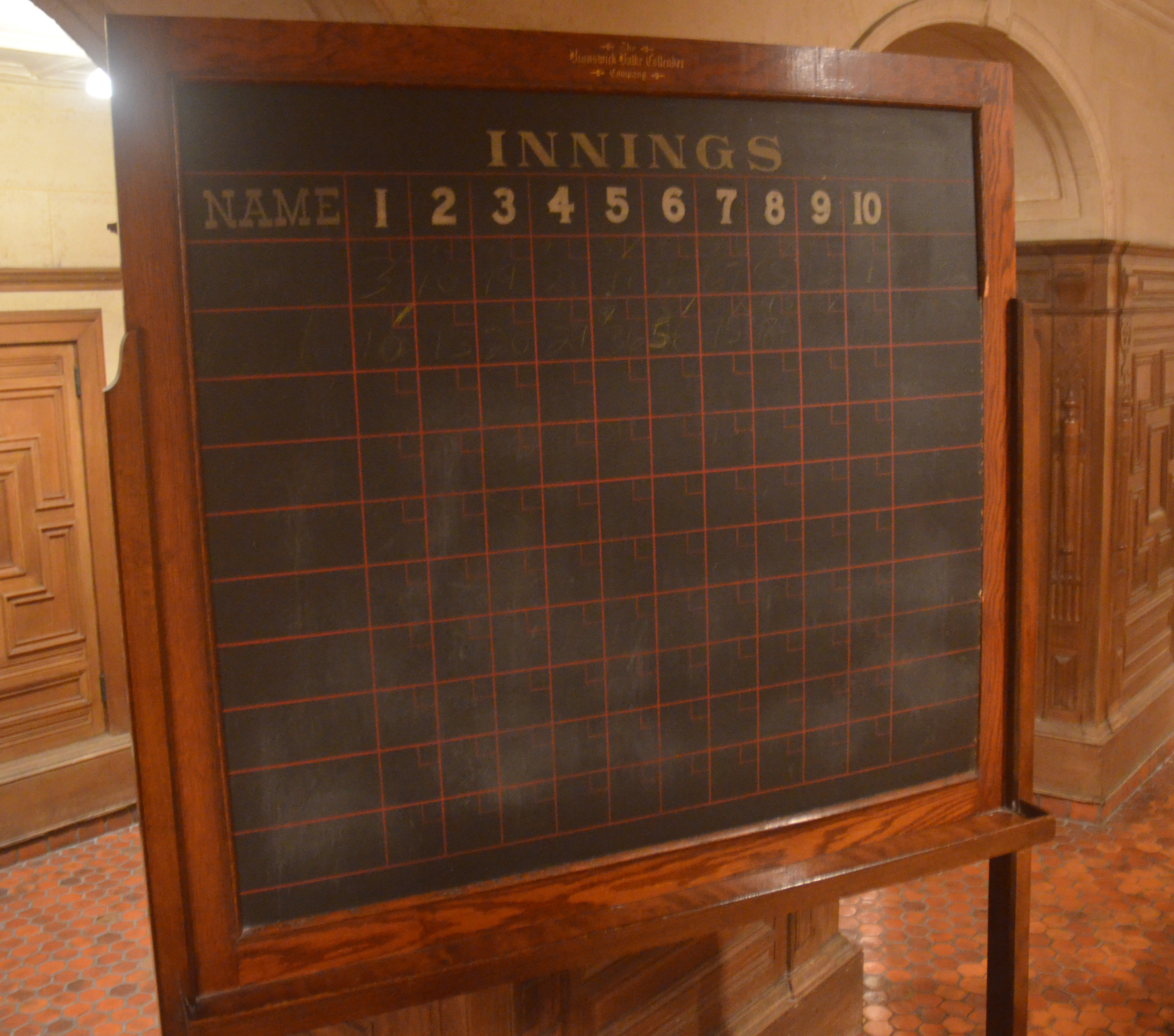 Scoreboard at the bowling alley at the Frick Collection as seen in late 2012 (credit: Evan Bindelglass / CBSNewYork)