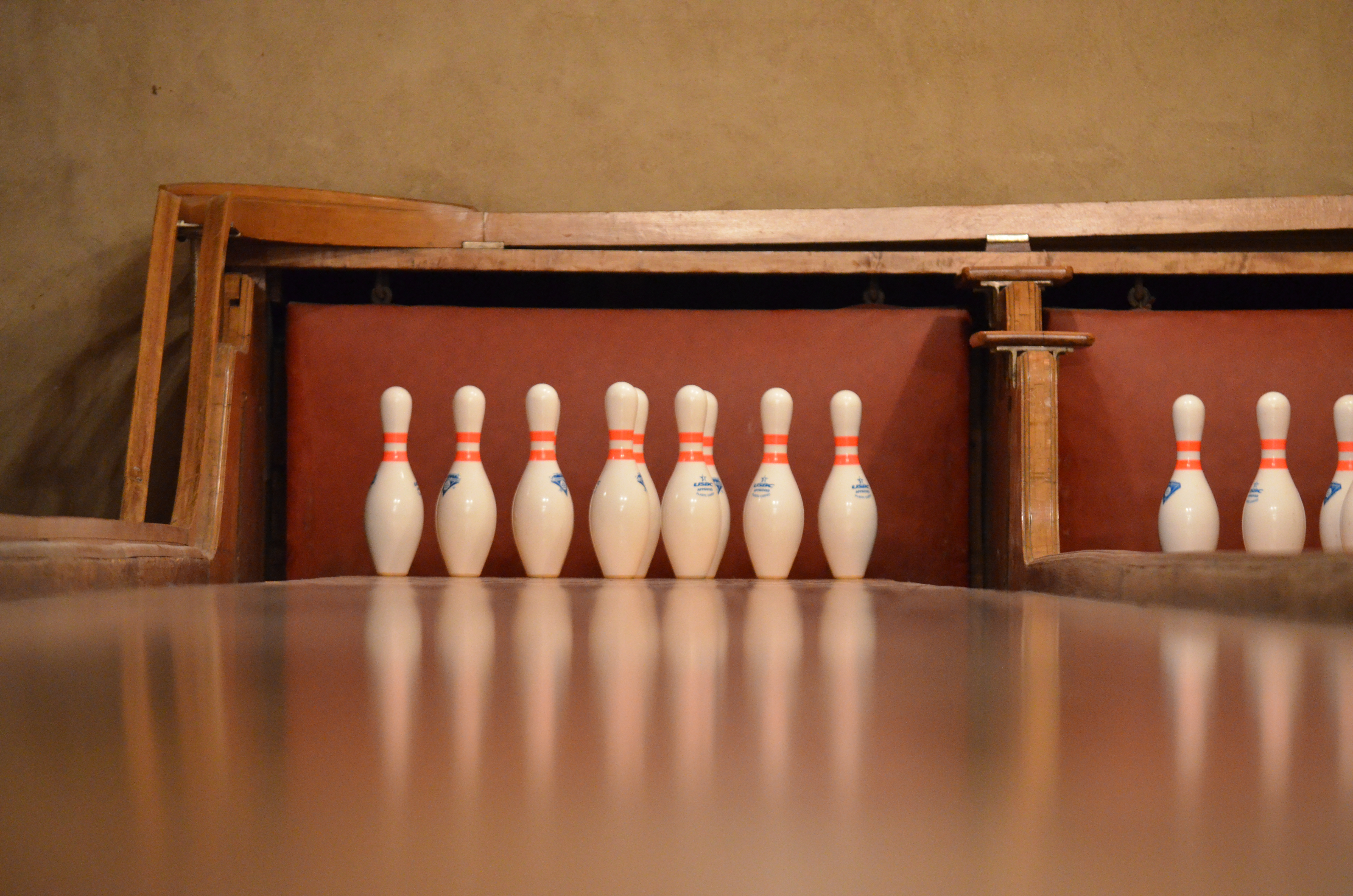 The pins at the Frick Collection bowling alley as seen in late 2012 (credit: Evan Bindelglass / CBSNewYork)