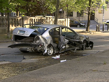 A car that police said was involved in a fatal crash is seen on Roebling Street in Williamsburg on Monday, May 13, 2013. (credit: CBS 2)