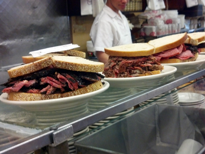 Sandwiches lined up at Katz's Delicatessen - May 31, 2013 (credit: Marla Diamond / WCBS 880)