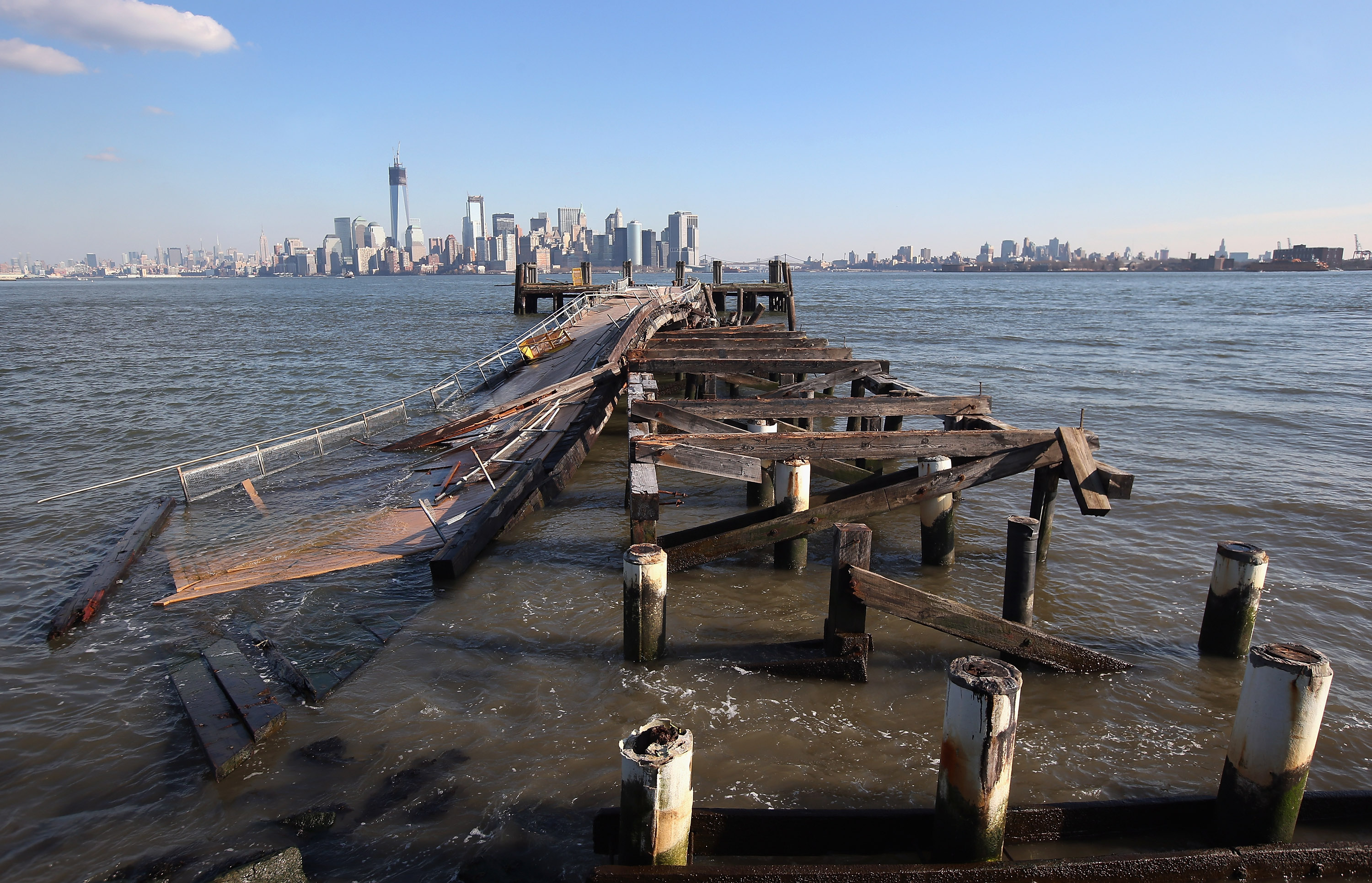 A dock sits damaged near the Statue of Liberty on December 13, 2012.  (Photo by John Moore/Getty Images)  
