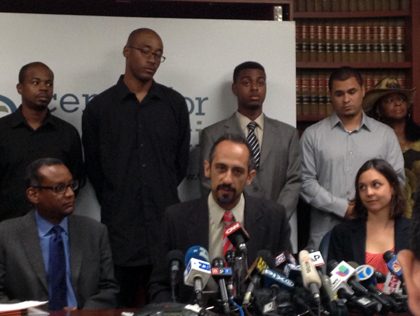 Press conference at the Center for Constitutional Rights. The plaintiffs who sued the NYPD over stop-and-frisk are standing. (credit: Juliet Papa/1010 WINS)