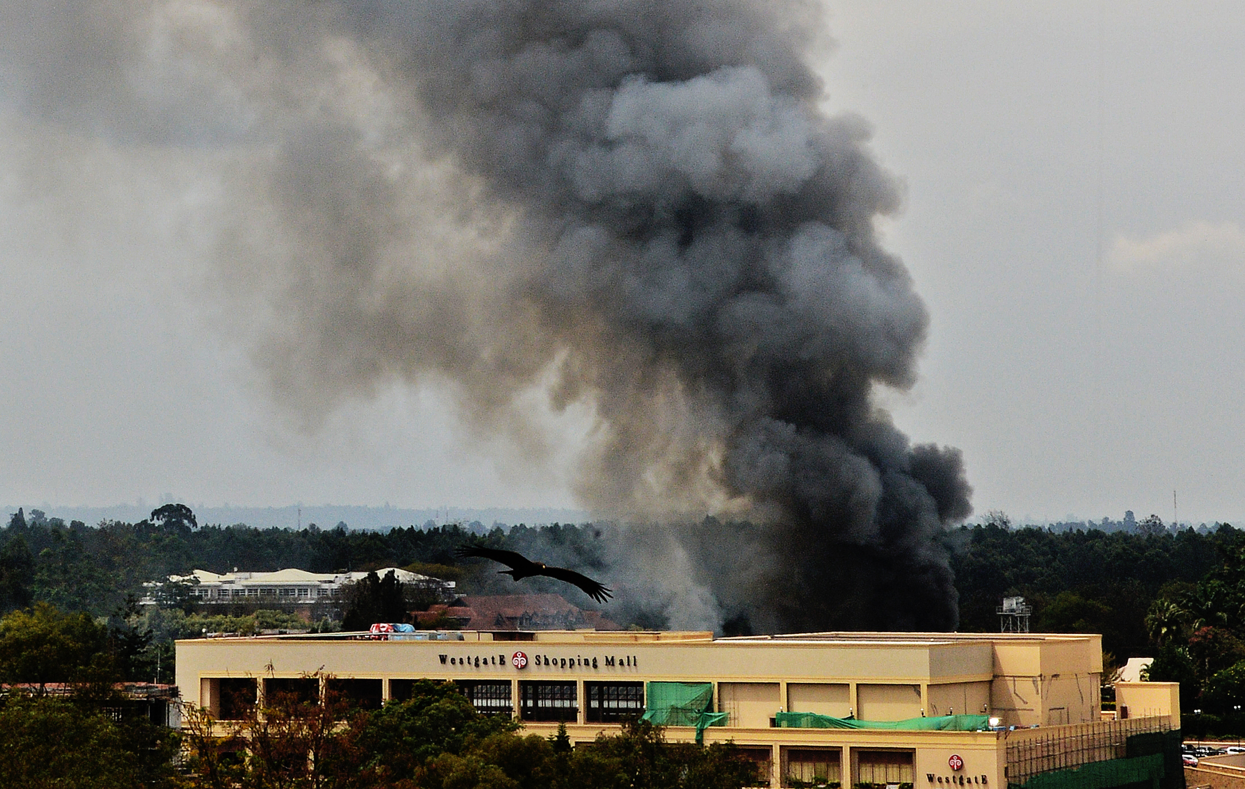 Smoke rises from the Westgate mall in Nairobi on September 23, 2013. (Photo: CARL DE SOUZA/AFP/Getty Images)