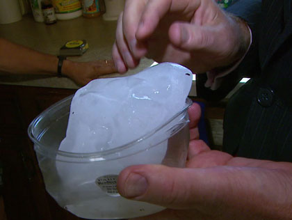 This chunk of ice fell from the sky in Brooklyn on Sept. 4, 2013. (Photo: CBS 2)