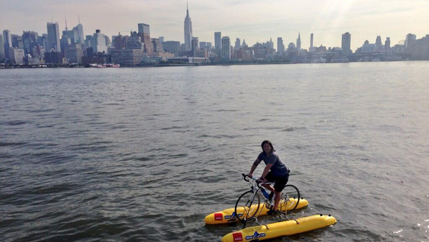 Judah Schiller Bikes Across Hudson River (credit: Alex Silverman/WCBS 880)
