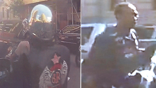 Images of a suspect who police say was seen bashing in the SUV's window. (credit: NYPD)