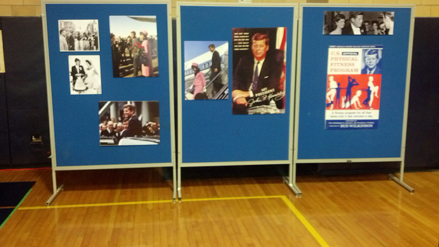 An exhibit honoring John F. Kennedy at a school in Bethpage. (credit: Mike Xirinachs/WCBS 880)