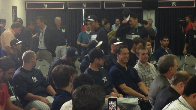 Yankees players at Derek Jeter's press conference (Credit: Otis Livingston/CBSNewYork) 