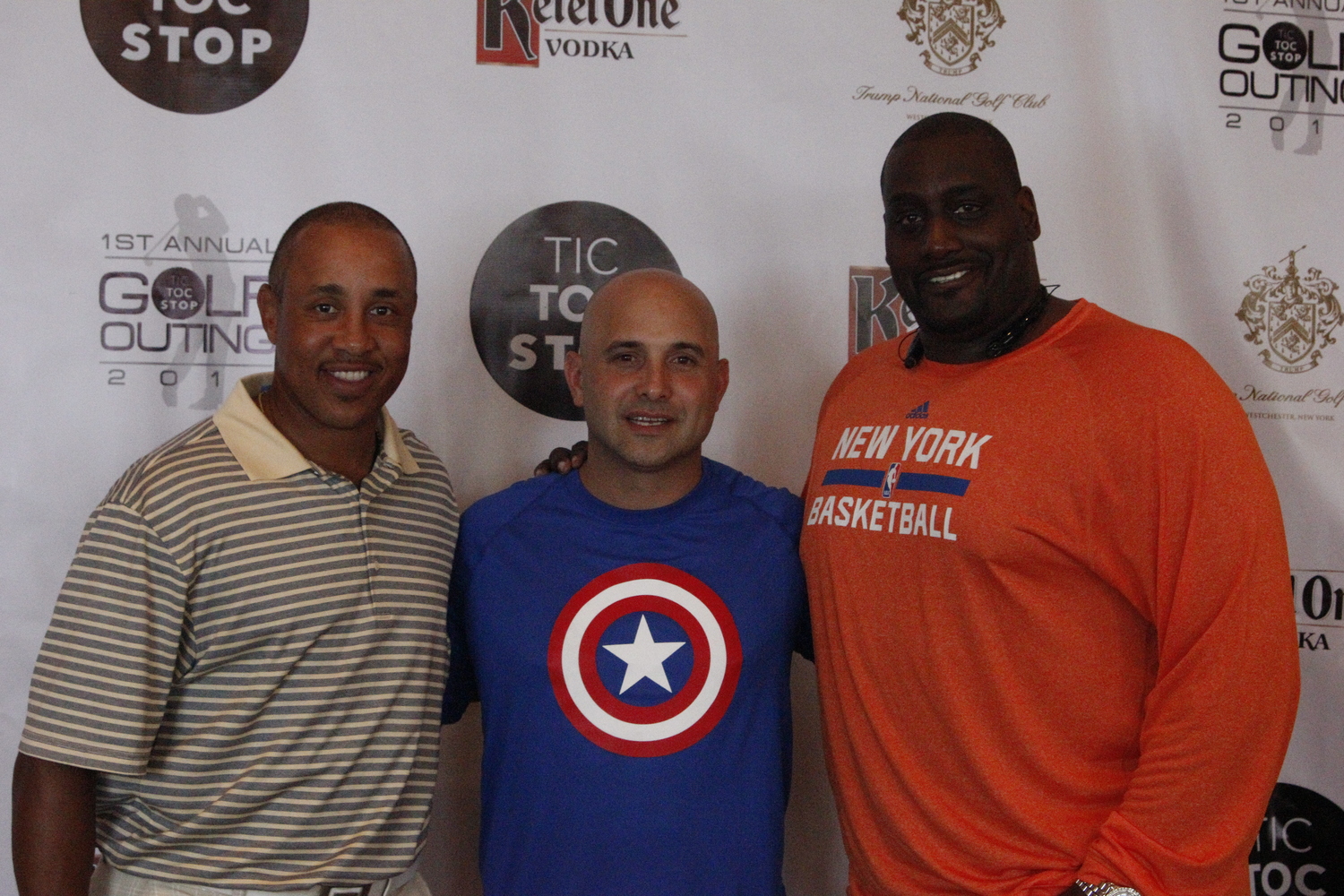 Craig Carton with John Starks and Anthony Mason at the Tic Toc Stop Golf Outing on June 10, 2014. (Photo by Jeffrey Auger/jeffreyauger.com/tictocstop)