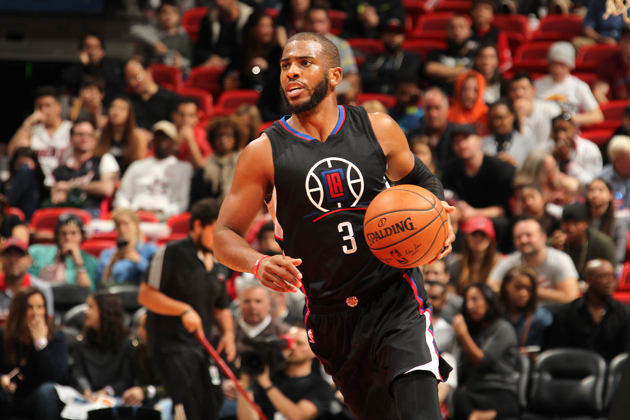 Chris Paul #3 of the Los Angeles Clippers handles the ball during the game against the Miami Heat on February 7, 2016 at AmericanAirlines Arena in Miami, Florida.