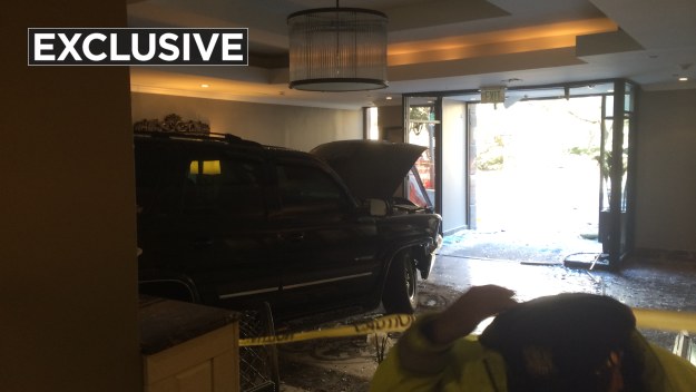 SUV in Lobby After wrong-way crash in White Plains (Lou Young/CBS 2)