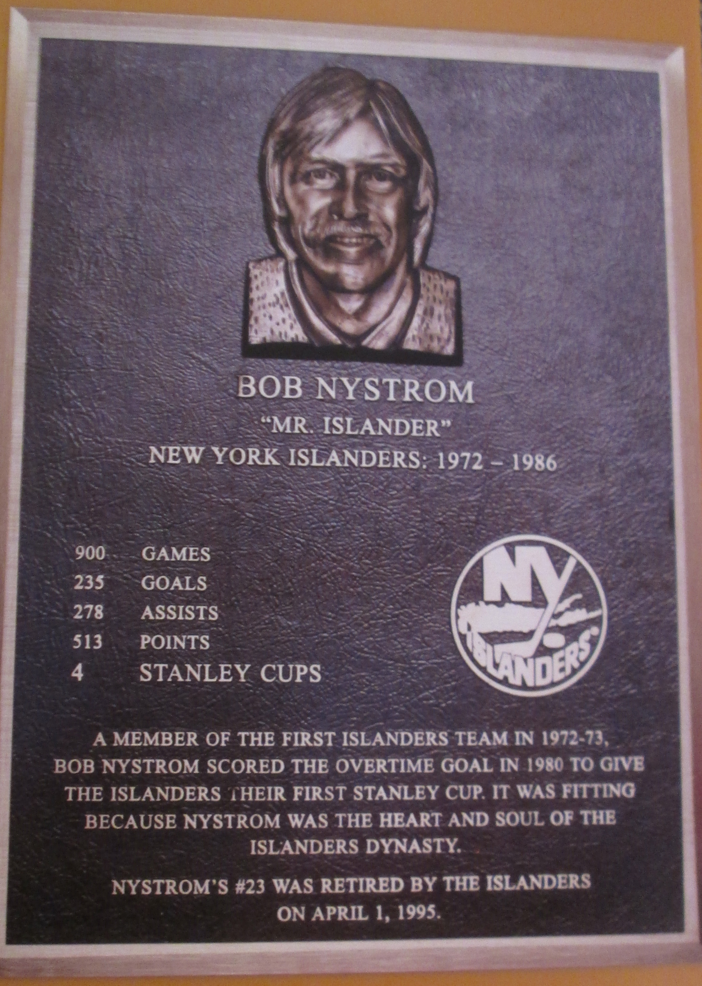 Bobby Nystrom's New York Islanders Hall of Fame plaque (Photo: Peter Schwartz)