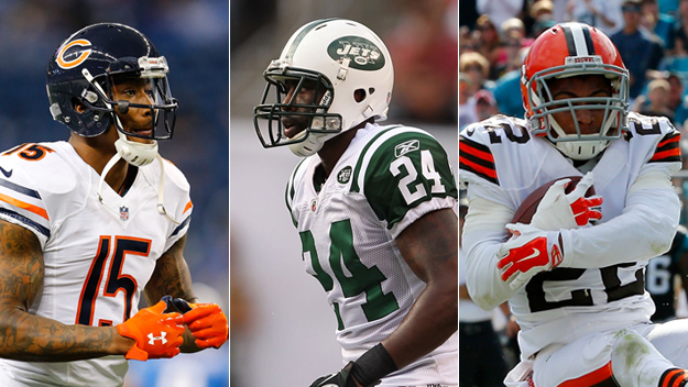 Brandon Marshall  (Photo by Leon Halip/Getty Images), Darrelle Revis (Photo by Al Bello/Getty Images), Buster Skrine (Photo by Sam Greenwood/Getty Images) 