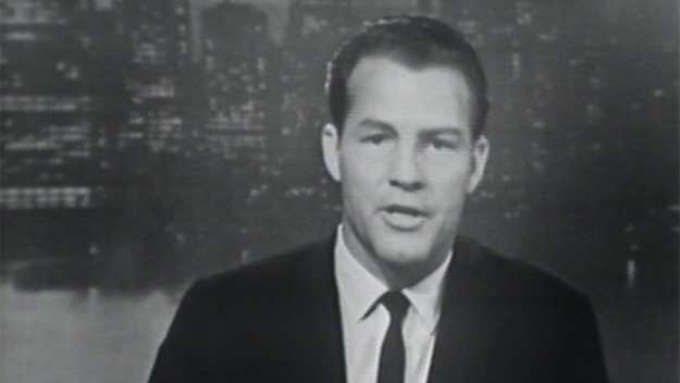Frank Gifford reading sports headlines on WCBS-TV, CBS2 in 1965. (Credit: CBS2)