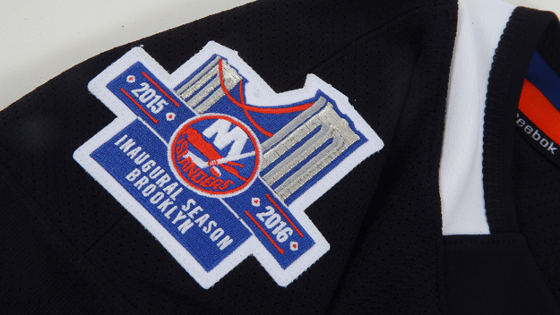 The Brooklyn inaugural season patch for the New York Islanders’ third uniform. (Photo by Bruce Bennett/Getty Images)