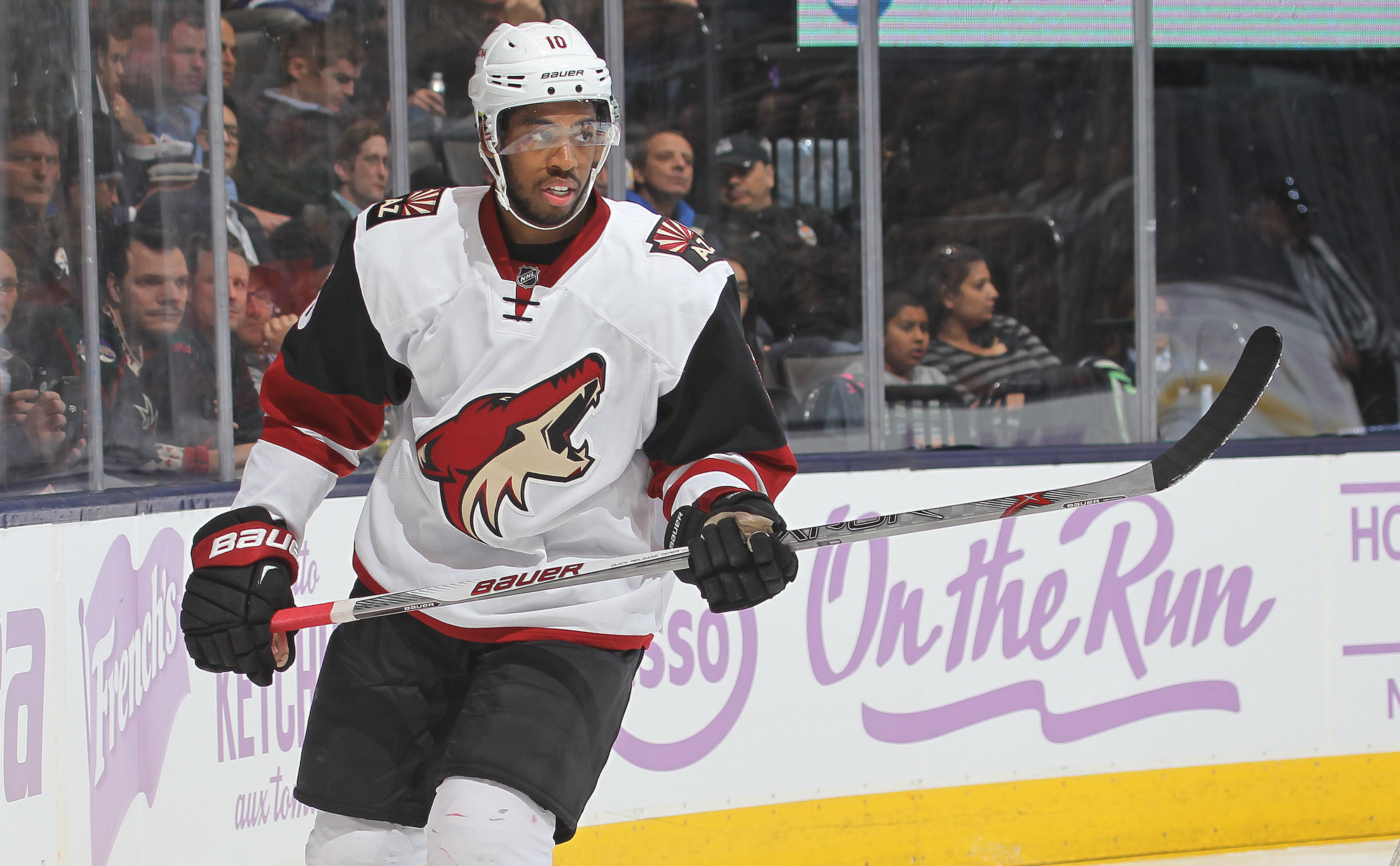 Anthony Duclair of the Arizona Coyotes skates against the Toronto Maple Leafs at the Air Canada Centre on Oct. 26, 2015. (Photo by Claus Andersen/Getty Images)